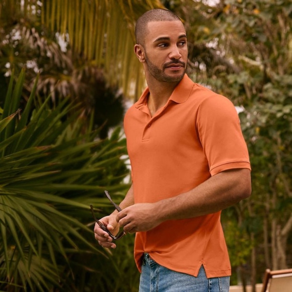 Lands' End Polo Shirt Size L Orange Regular Fit Short Sleeve Cotton Casual Golf‎